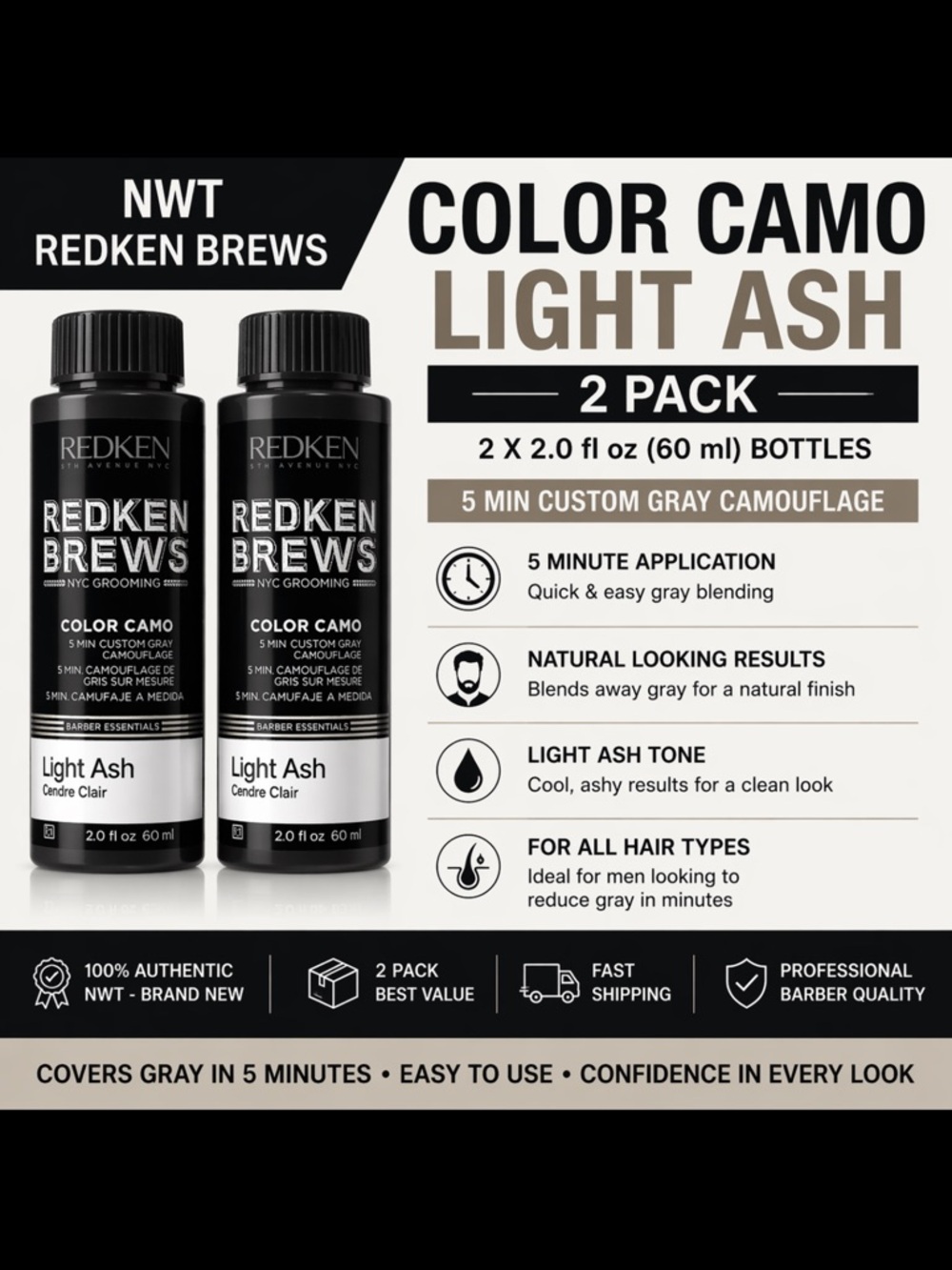 NWT Redken Brews Color Camo Light Ash 2 Pack | Fast Ship | Barber Pro